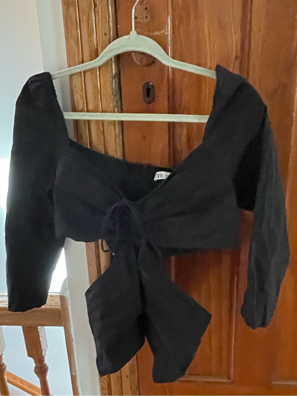 Zara Black Tie-Front Cut-out Panel Top - Women Sz L